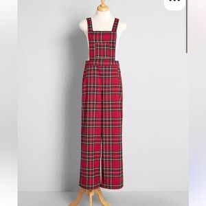 NEW Rare Stewart Tartan Red Plaid Overalls Jumpsuit XS Royal Monk Preppy Punk